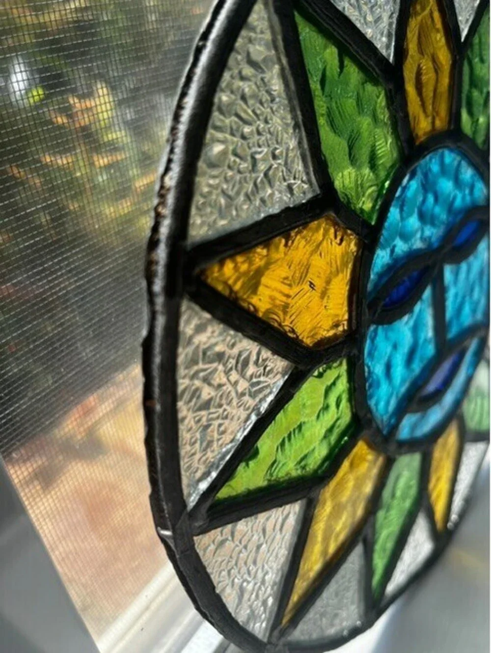 Handmade Stained Glass Sun Face Suncatcher Window Decor